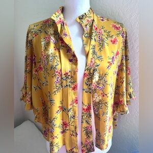 Zara Yellow Floral Ruffled Blouse size Small